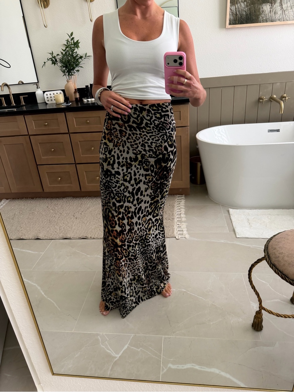 AFRM Leopard Print Mesh Maxi Skirt